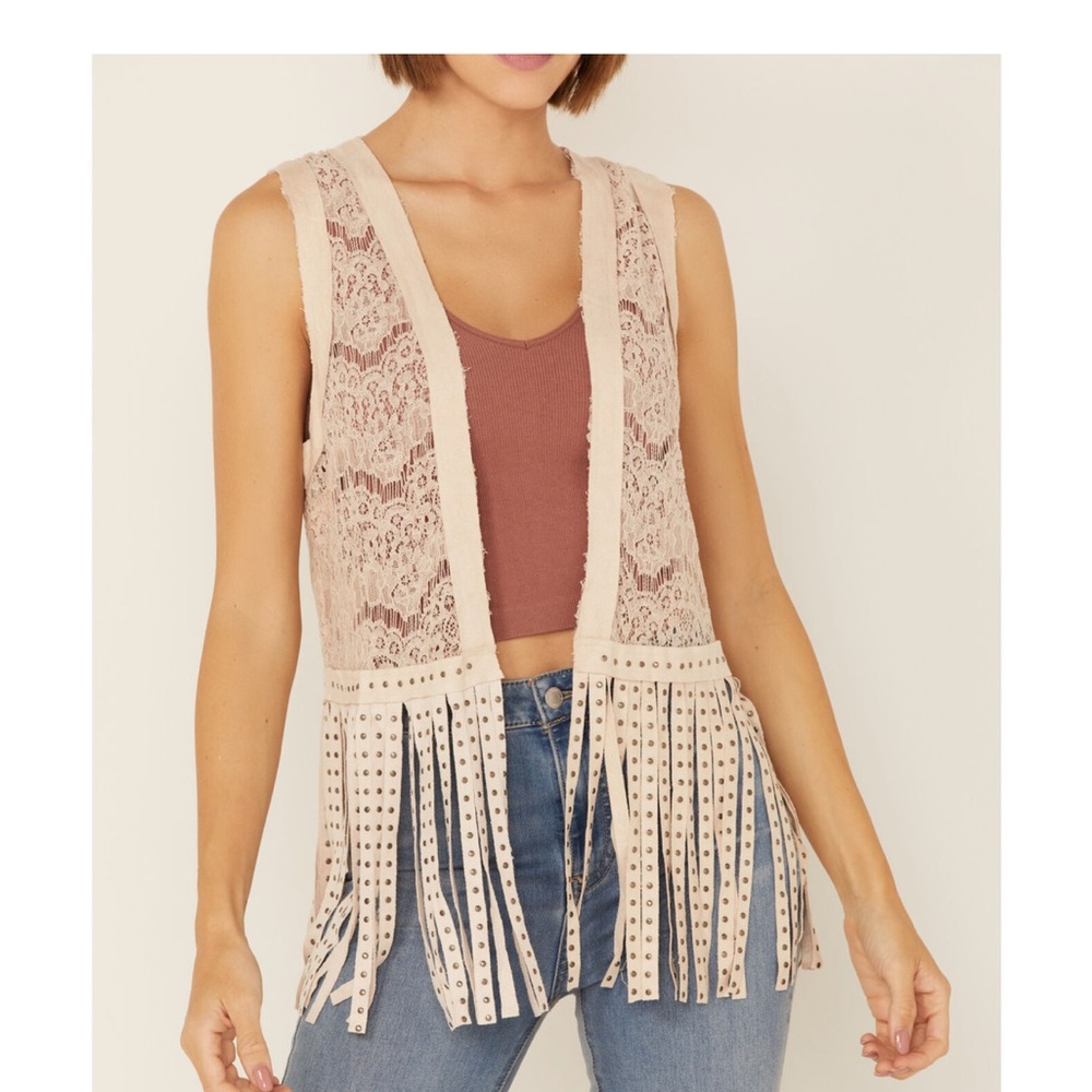 Vocal Suede Studded Fringe Duster Vest M